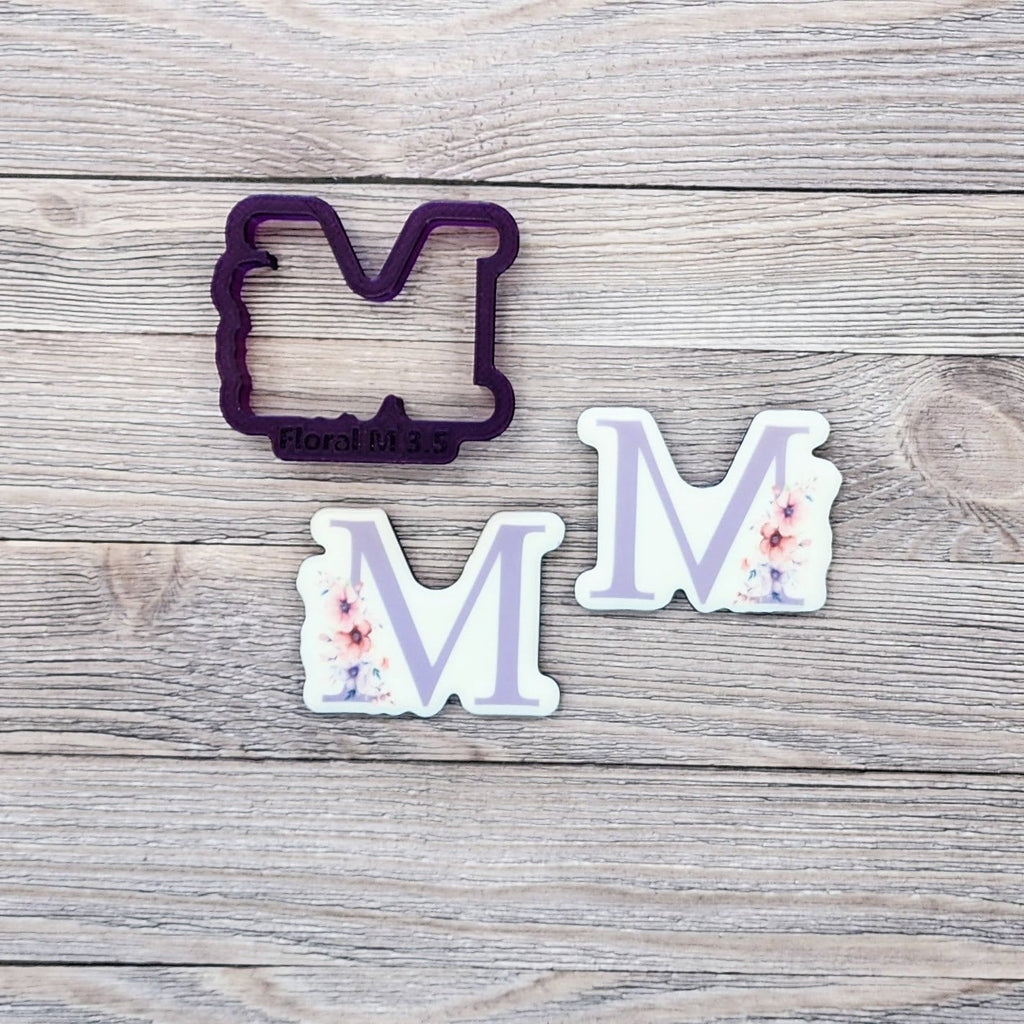 Floral Letter M with Heart Cookie Cutter and Fondant Cutter and Clay Cutter
