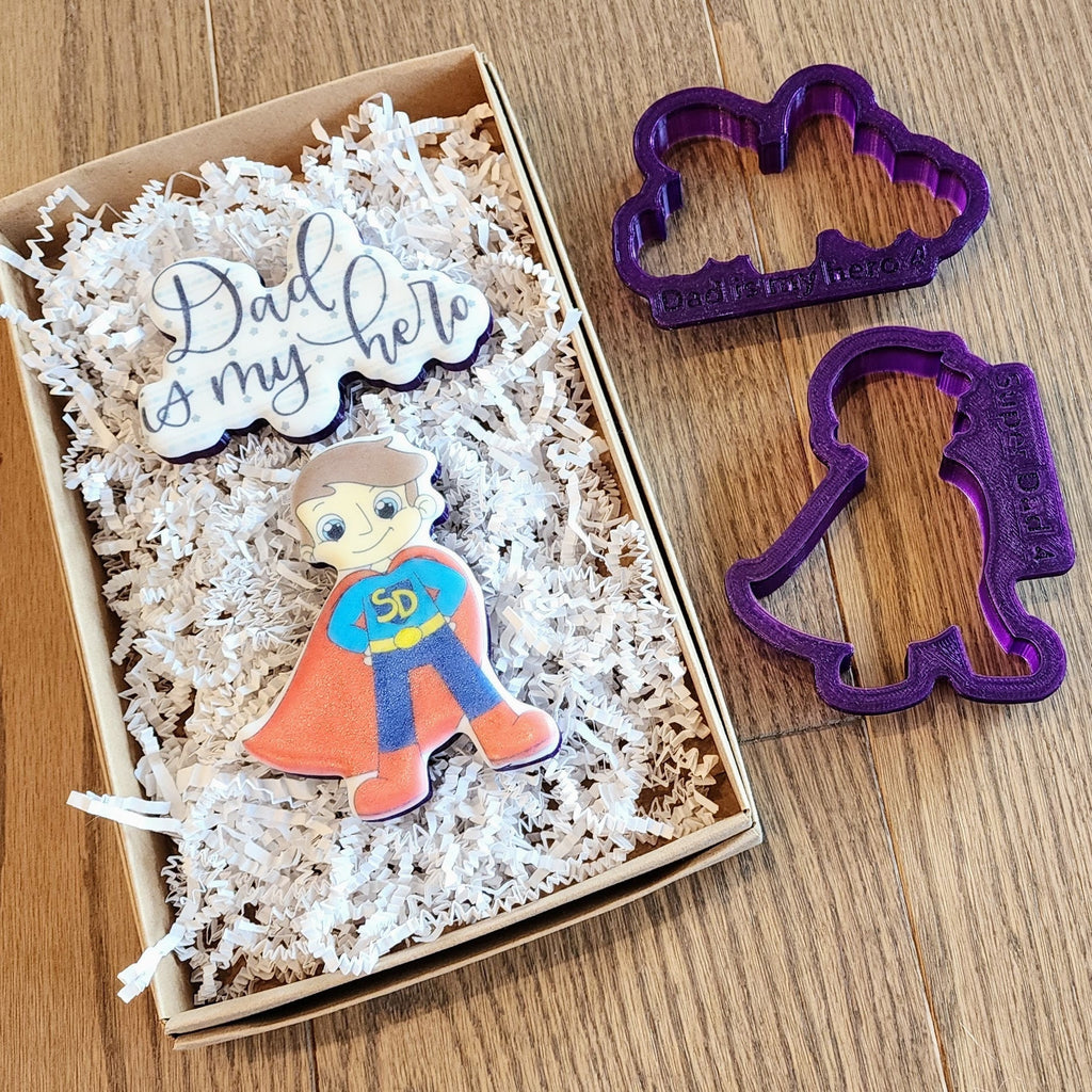 Super Dad and Dad is my Hero Hand Lettered Cookie Cutter with Optional Stencil