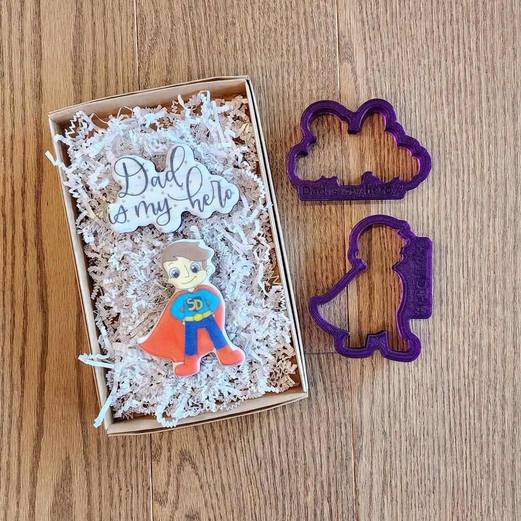 Super Dad and Dad is my Hero Hand Lettered Cookie Cutter with Optional Stencil