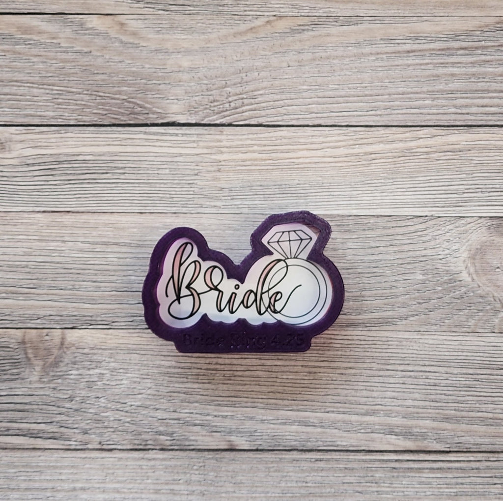 Bride with Diamond Ring Hand Lettered Cookie Cutter