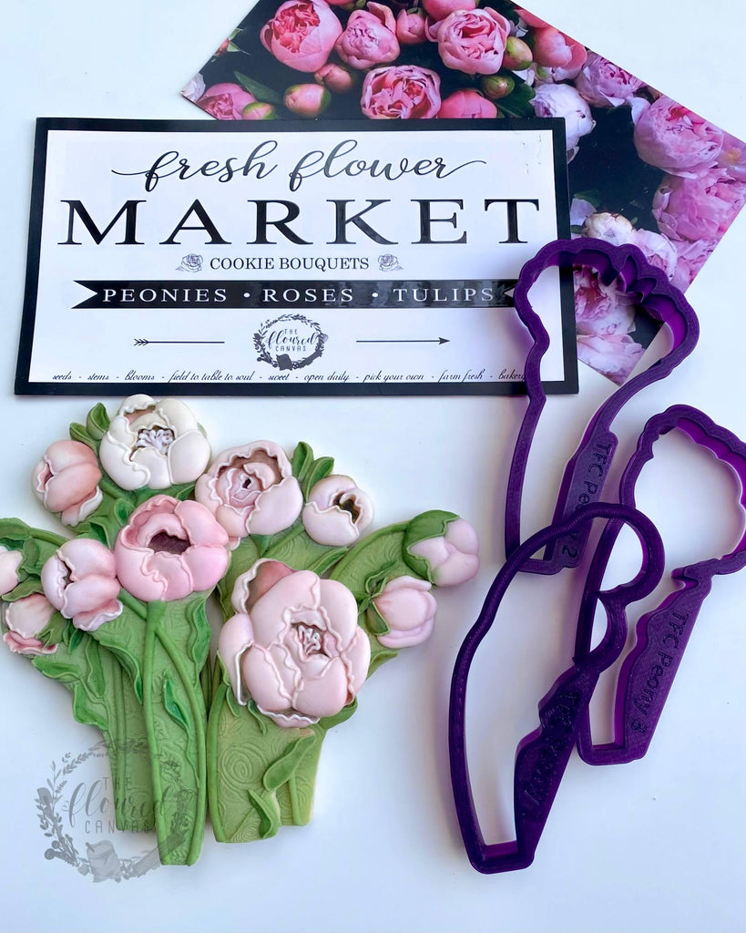 Digital STL File Download for The Floured Canvas Peony Bouquet Set of 3 Cookie Cutters