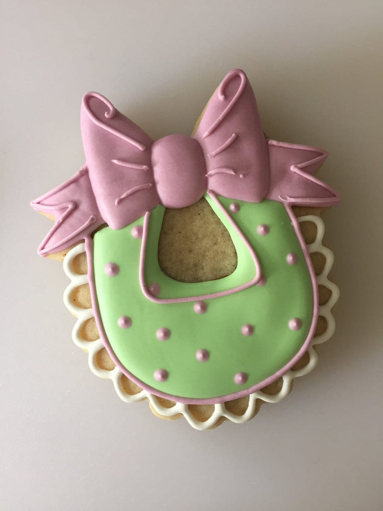 Miss Doughmestic Baby Bib with Bow or Scalloped Plaque with Bow or Wreath Cookie Cutter and Fondant Cutter and Clay Cutter