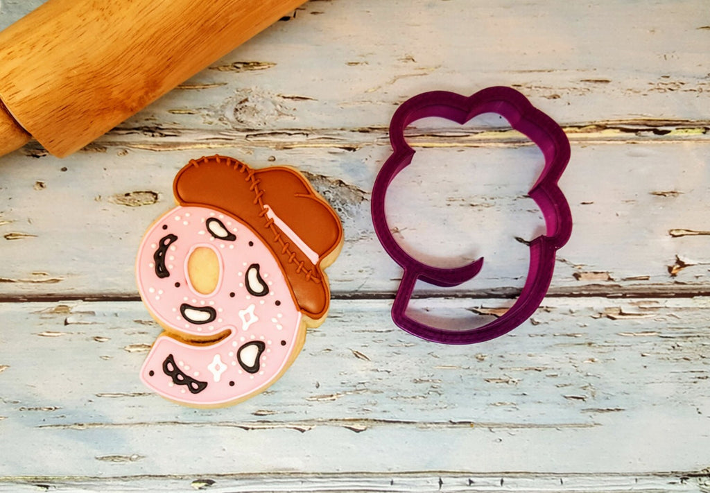 Nine or 9 or Ninth Birthday or Anniversary  Number with Cowboy Hat Cookie Cutter or Fondant Cutter and Clay Cutter