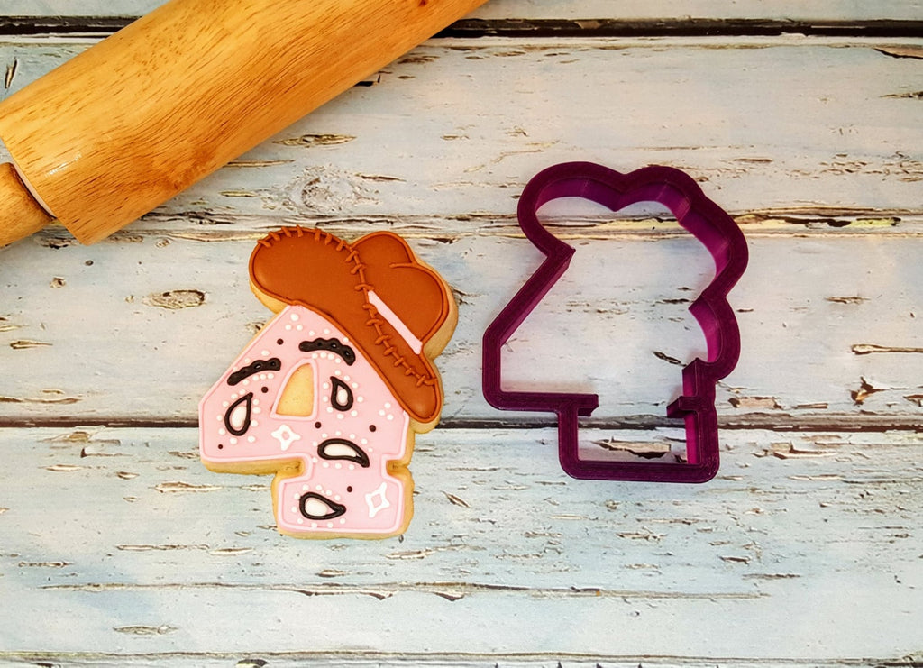 Four or 4 or Fourth Birthday or Anniversary  Number with Cowboy Hat Cookie Cutter or Fondant Cutter and Clay Cutter