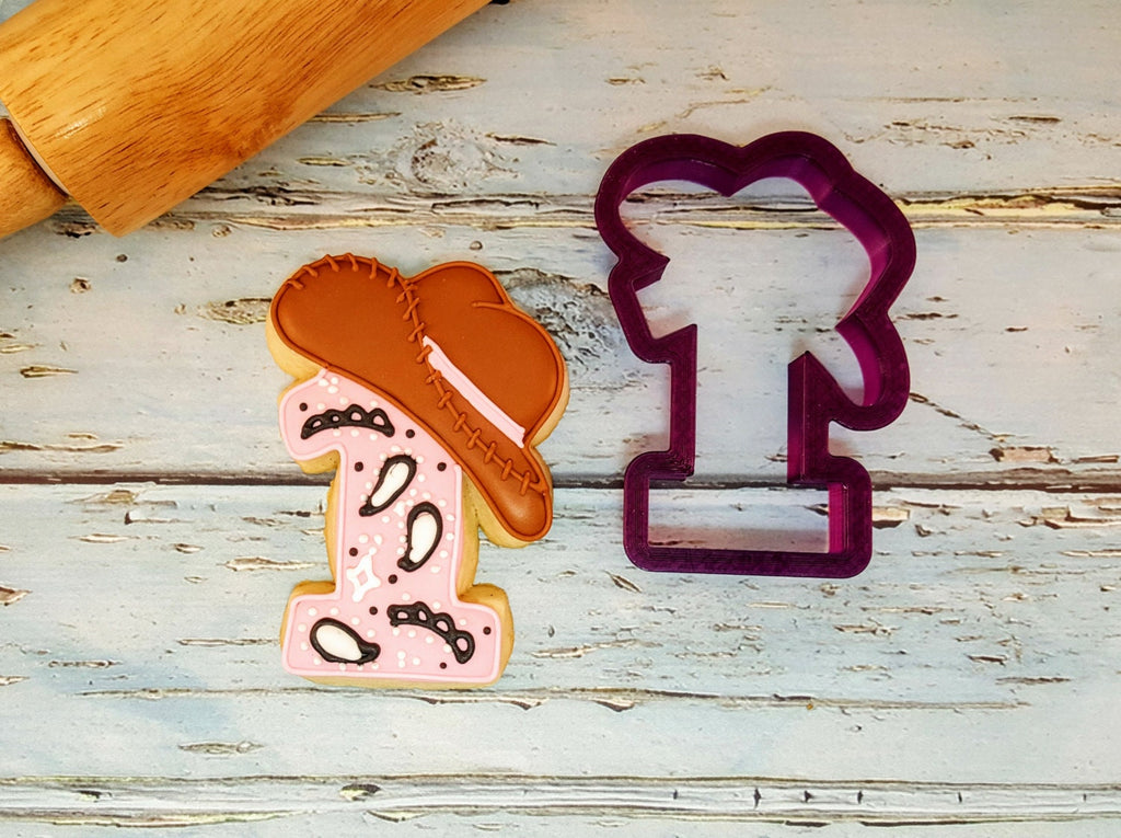 One or 1 or First Birthday or Anniversary  Number with Cowboy Hat Cookie Cutter or Fondant Cutter and Clay Cutter