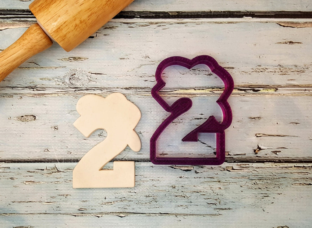 Two or 2 or Second Birthday or Anniversary  Number with Cowboy Hat Cookie Cutter or Fondant Cutter and Clay Cutter