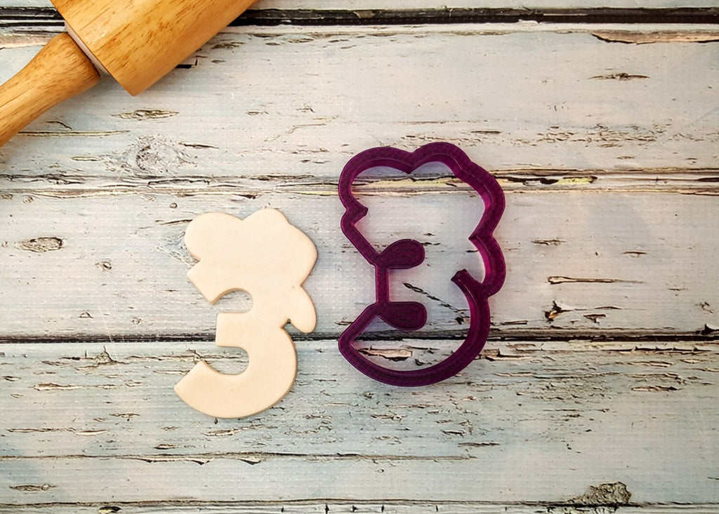 Three or 3 or Third Birthday or Anniversary  Number with Cowboy Hat Cookie Cutter or Fondant Cutter and Clay Cutter