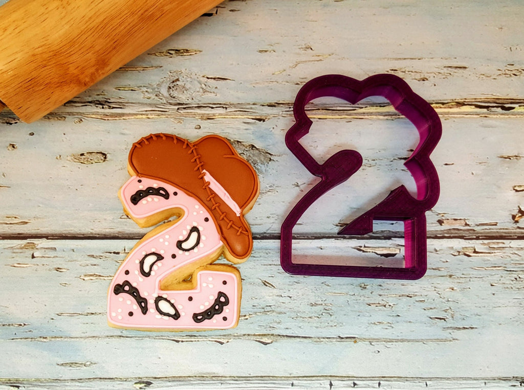 Two or 2 or Second Birthday or Anniversary  Number with Cowboy Hat Cookie Cutter or Fondant Cutter and Clay Cutter