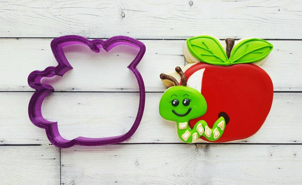 Mr. Worm with Apple Cookie Cutter or Fondant Cutter and Clay Cutter