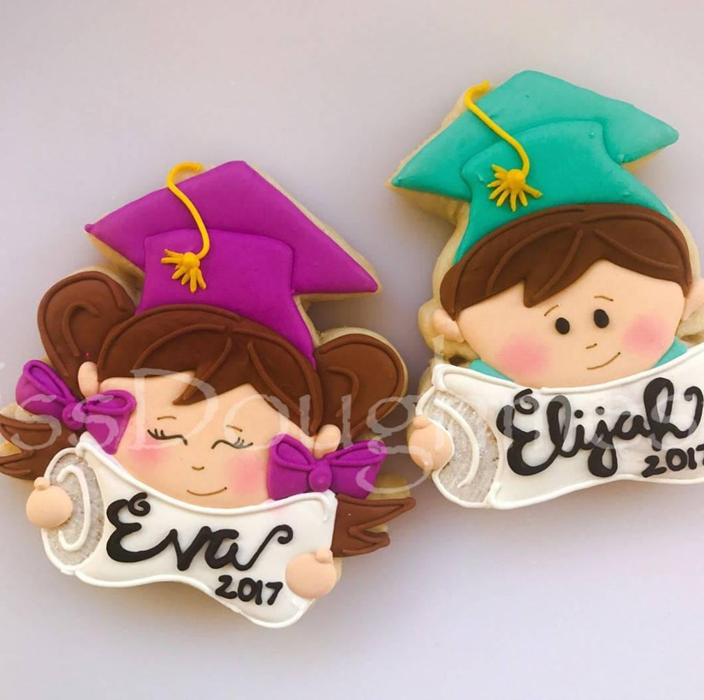 Miss Doughmestic Full Face Boy or Girl Graduate with Diploma or Scroll or Name Plaque Cookie Cutter or Fondant Cutter and Clay Cutter