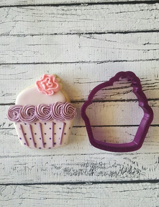 Cupcake with Flower Topper Cookie Cutter and Fondant Cutter and Clay Cutter