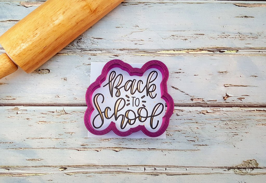 Back to School Hand Lettered Cookie Cutter and Fondant Cutter and Clay Cutter with Optional Stencil