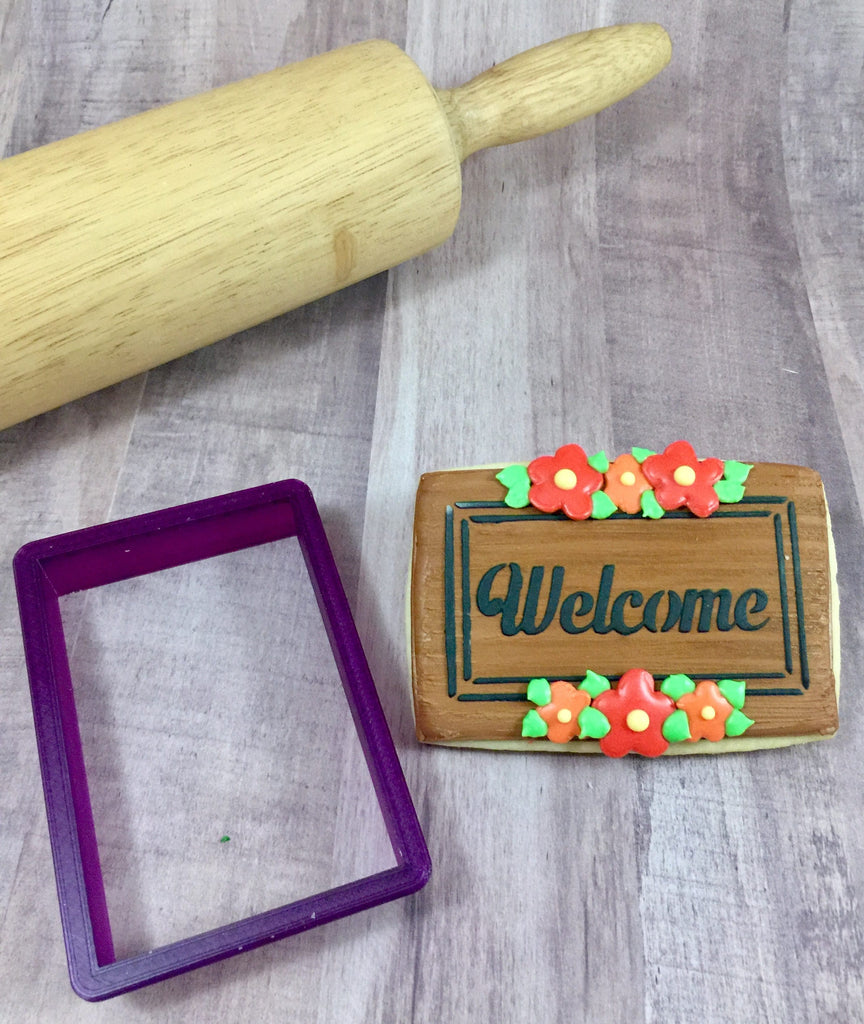 Rectangle 3.5 x 2.25 with Welcome Mat Cookie Cutter and Fondant Cutter and Clay Cutter