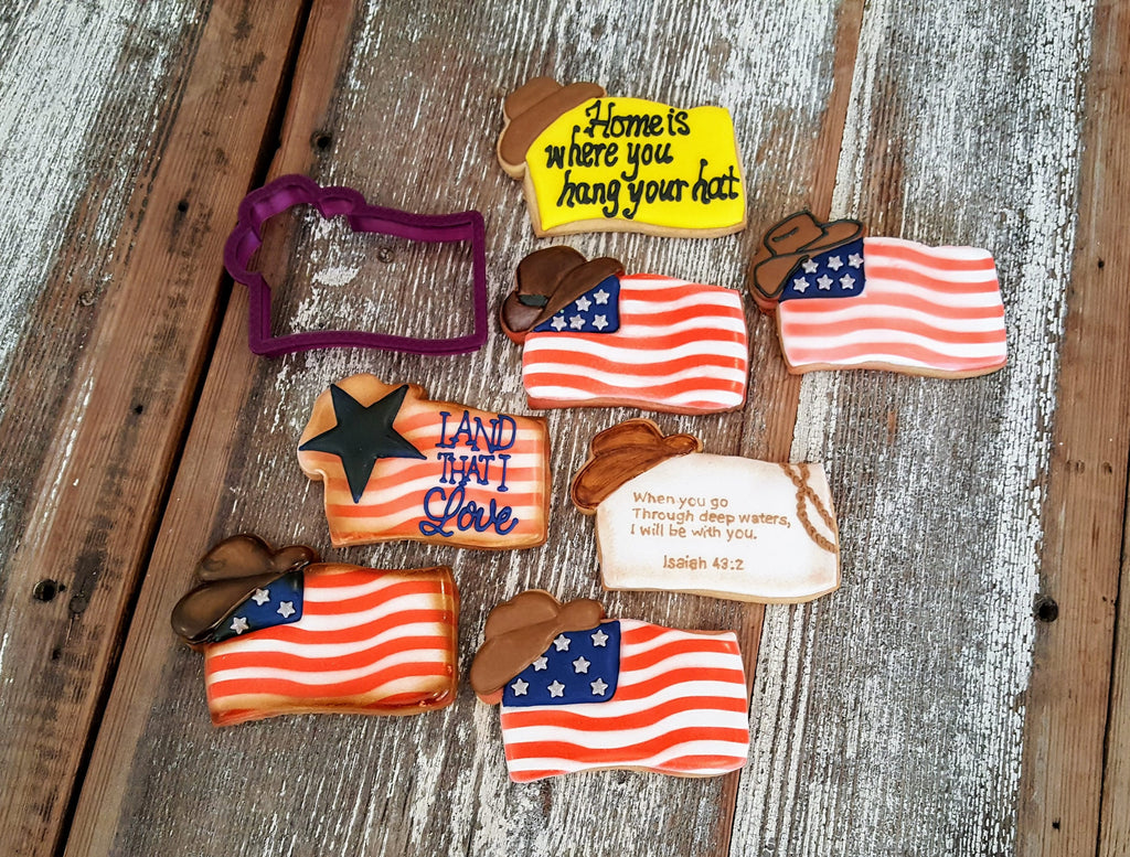 Flag with Cowboy Hat Cookie Cutter and Fondant Cutter and Clay Cutter