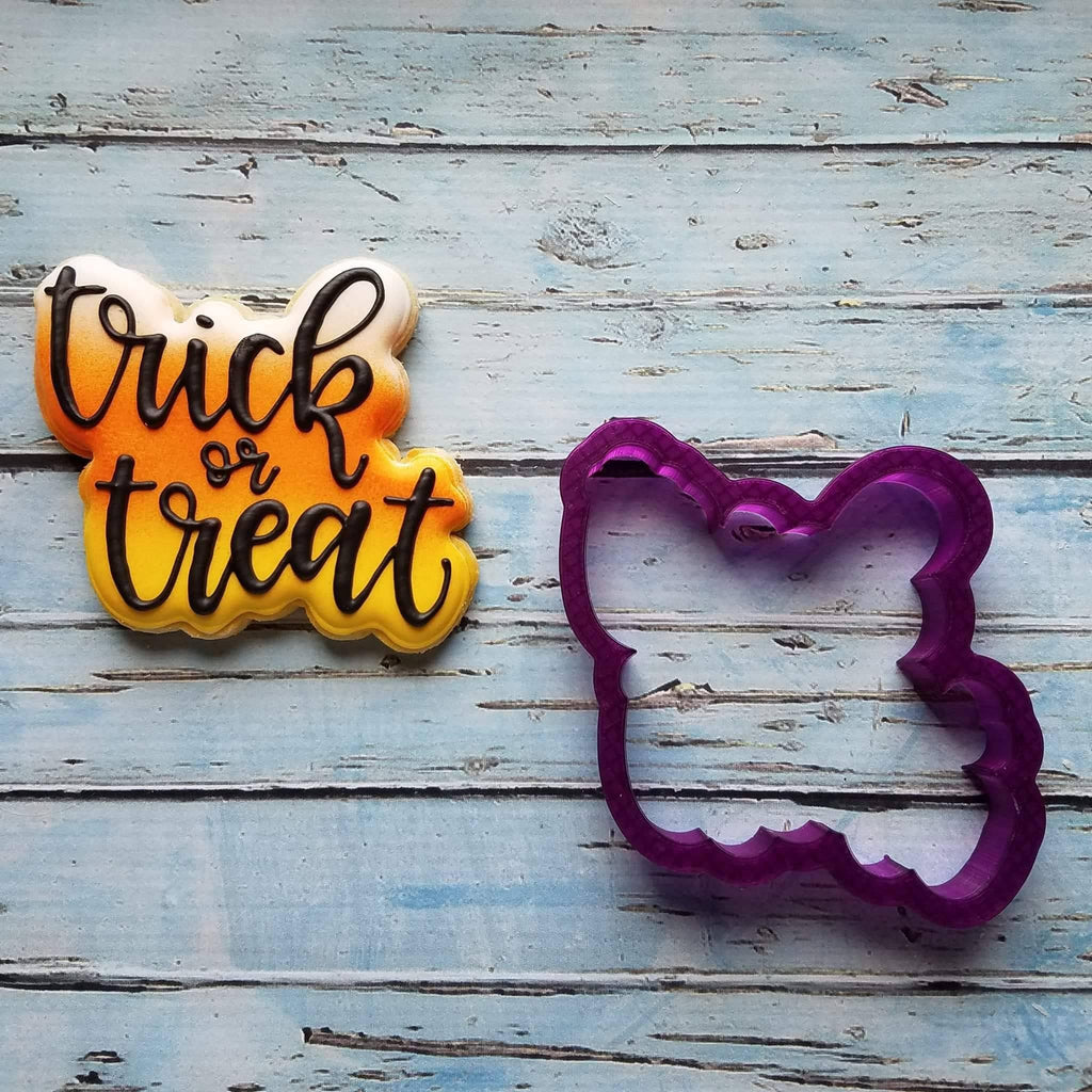 Trick or Treat Hand Lettered Cookie Cutter and Fondant Cutter and Clay Cutter with Optional Stencil