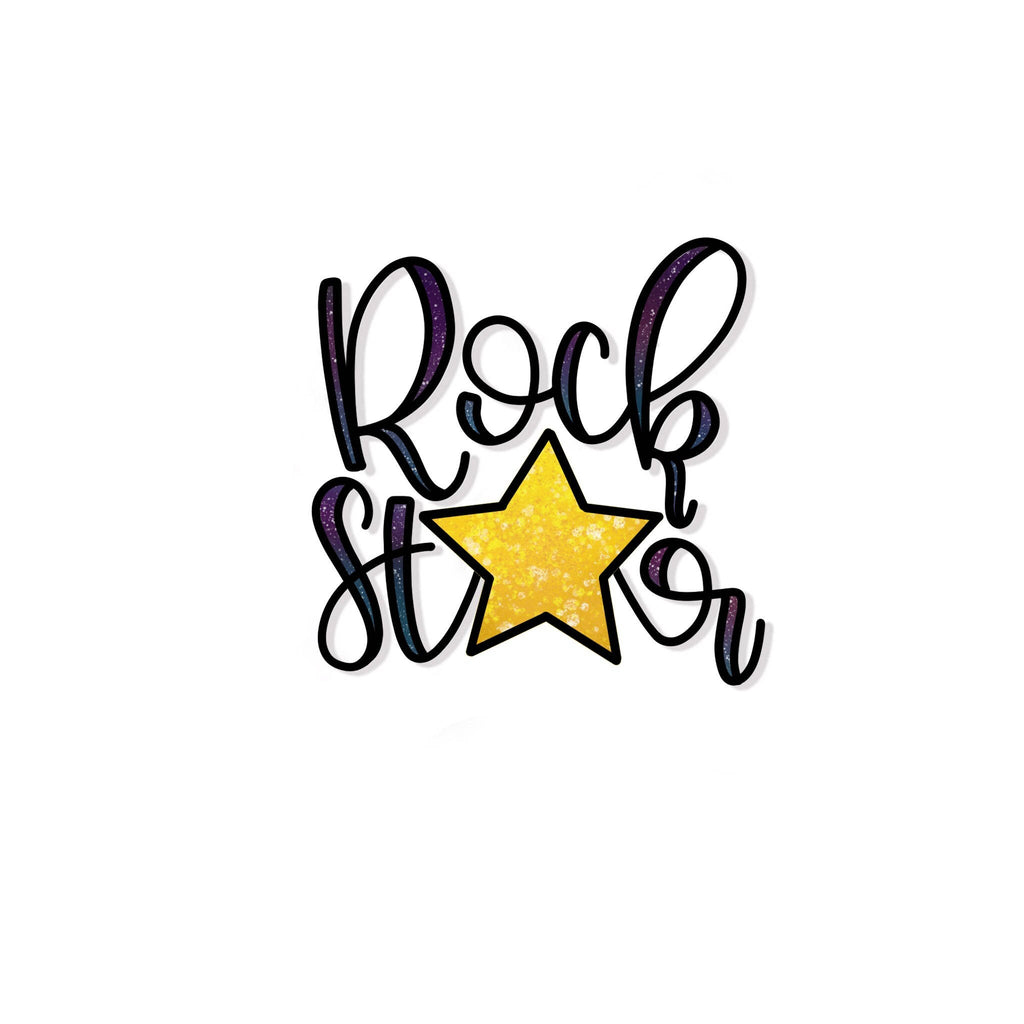 Rock Star Hand Lettered Cookie Cutter and Fondant Cutter and Clay Cutter With Optional Stencil