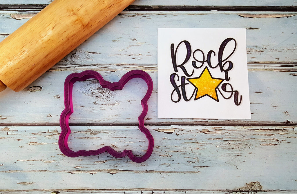 Rock Star Hand Lettered Cookie Cutter and Fondant Cutter and Clay Cutter With Optional Stencil