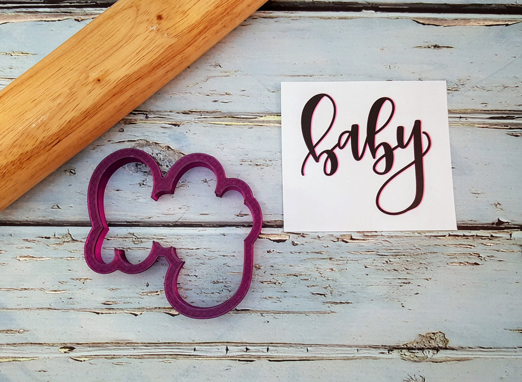 Baby Hand Lettered Cookie Cutter and Fondant Cutter and Clay Cutter with Optional Stencil