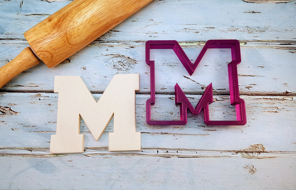 Varsity Letter M Cookie Cutter and Fondant Cutter and Clay Cutter with Optional Punch Out