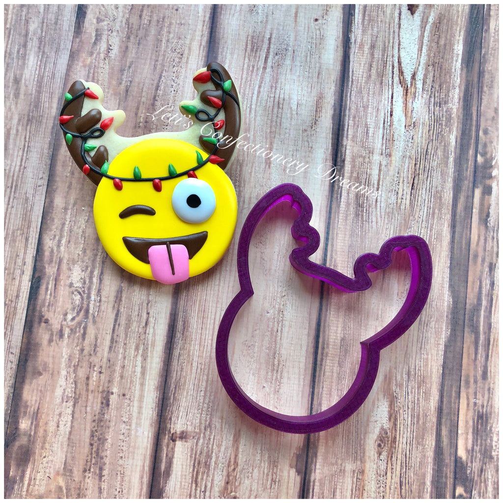 Emoji with Reindeer Antlers Cookie Cutter and Fondant Cutter and Clay Cutter