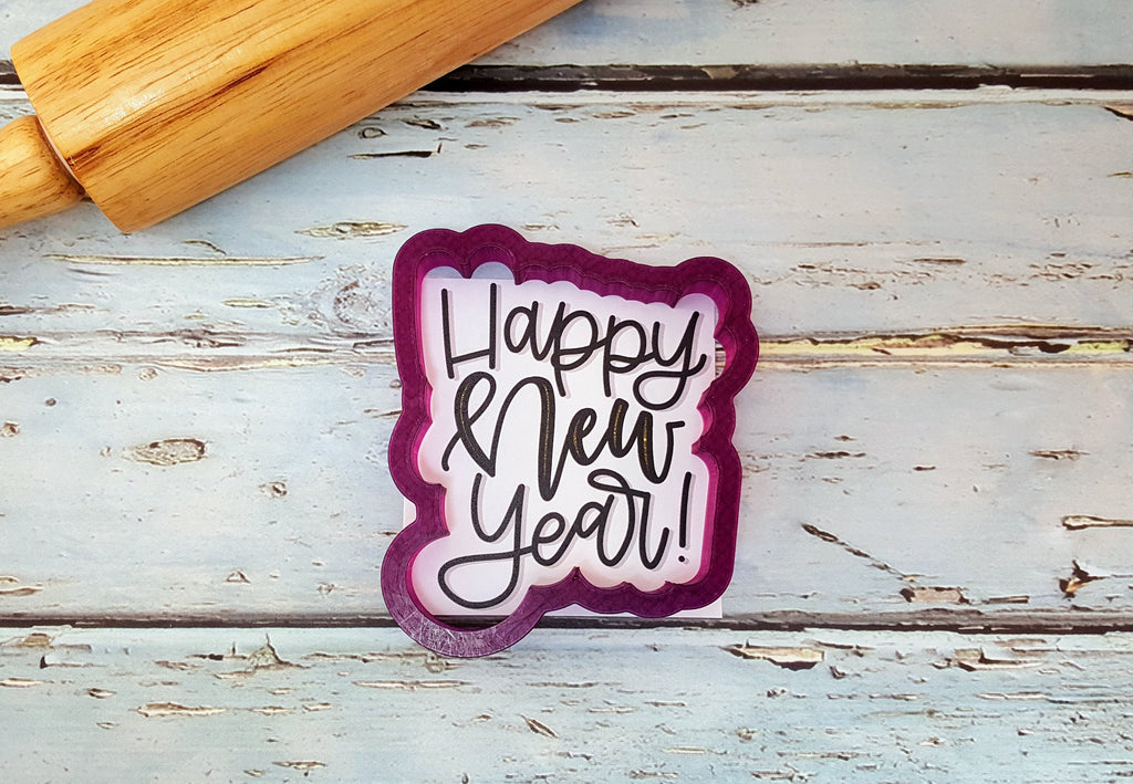 Happy New Year Lettered Cookie Cutter and Fondant Cutter and Clay Cutter with Optional Stencil