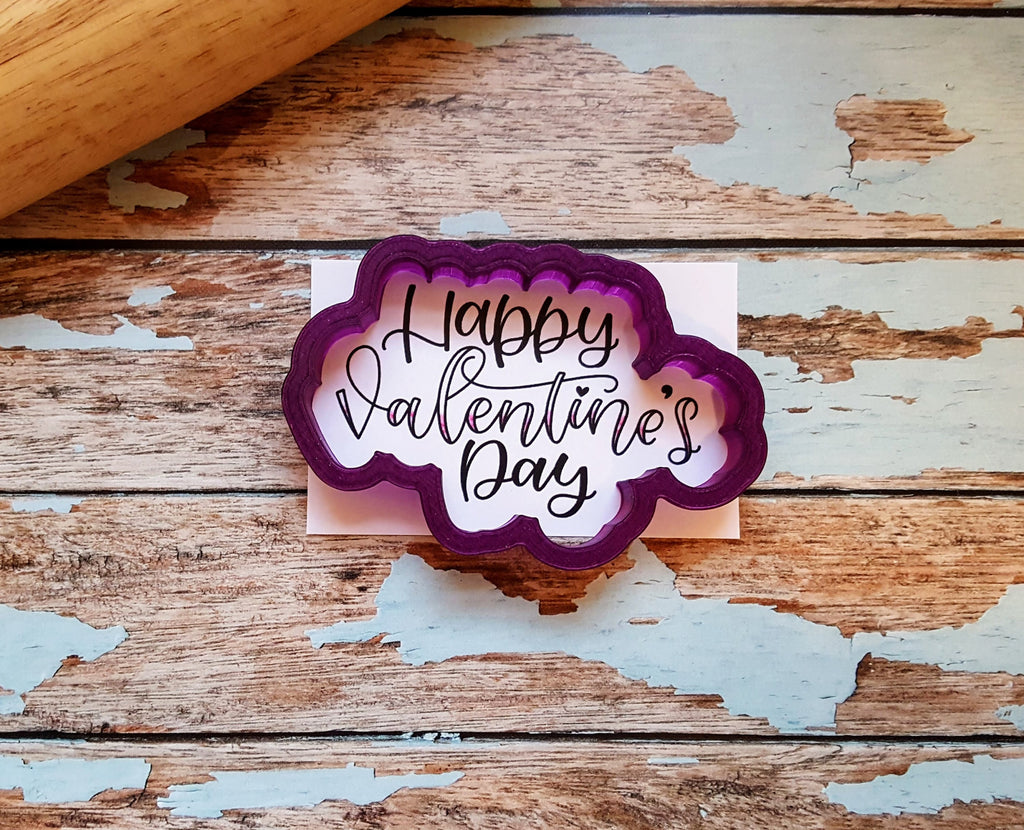 Happy Valentine's Day Hand Lettered Cookie Cutter and Fondant Cutter and Clay Cutter with Optional Stencil