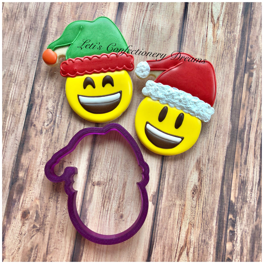 Emoji with Santa Hat or Elf Hat Cookie Cutter and Fondant Cutter and Clay Cutter