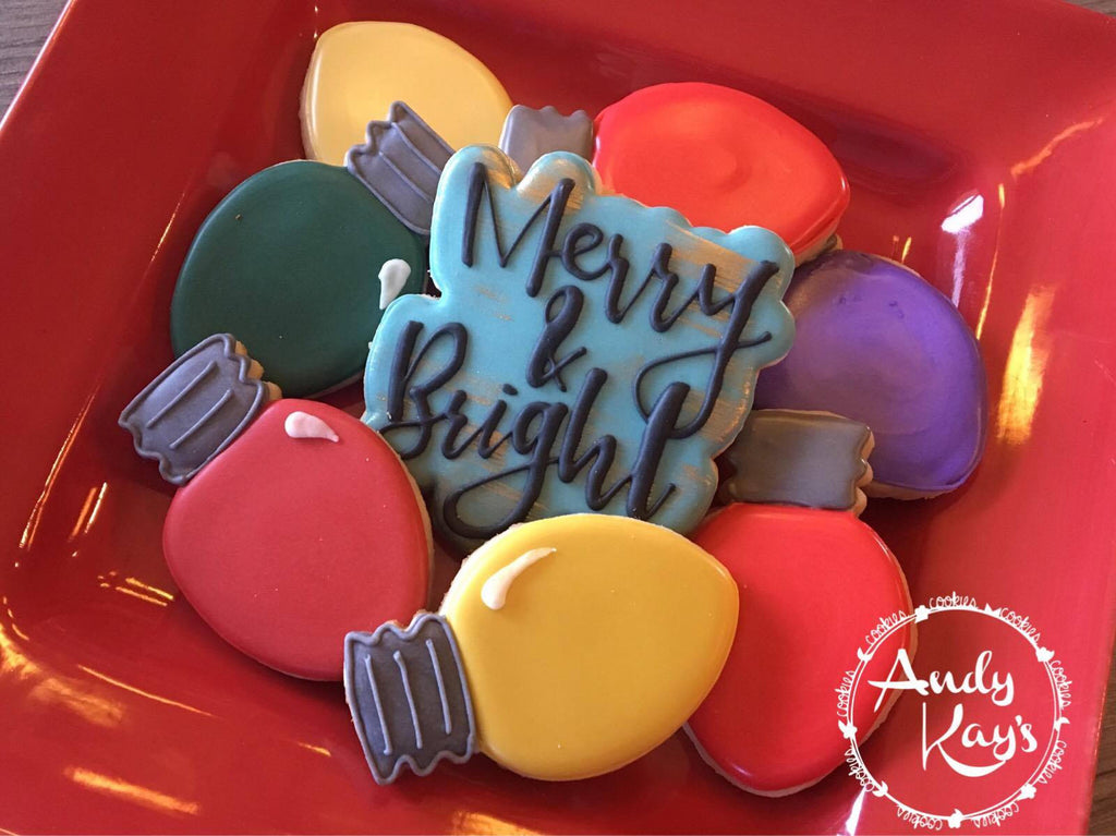 Merry & Bright Hand Lettered Cookie Cutter and Fondant Cutter and Clay Cutter with Optional Stencil