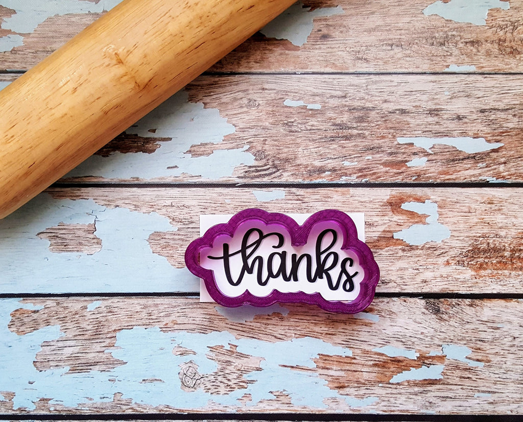 Thanks Hand Lettered Cookie Cutter and Fondant Cutter and Clay Cutter with Optional Stencil