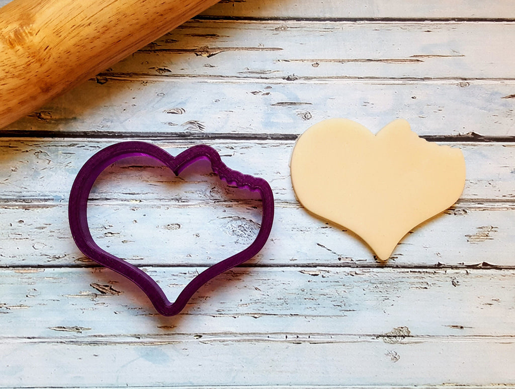 Love Bites or Bitten Heart Cookie Cutter and Fondant Cutter and Clay Cutter