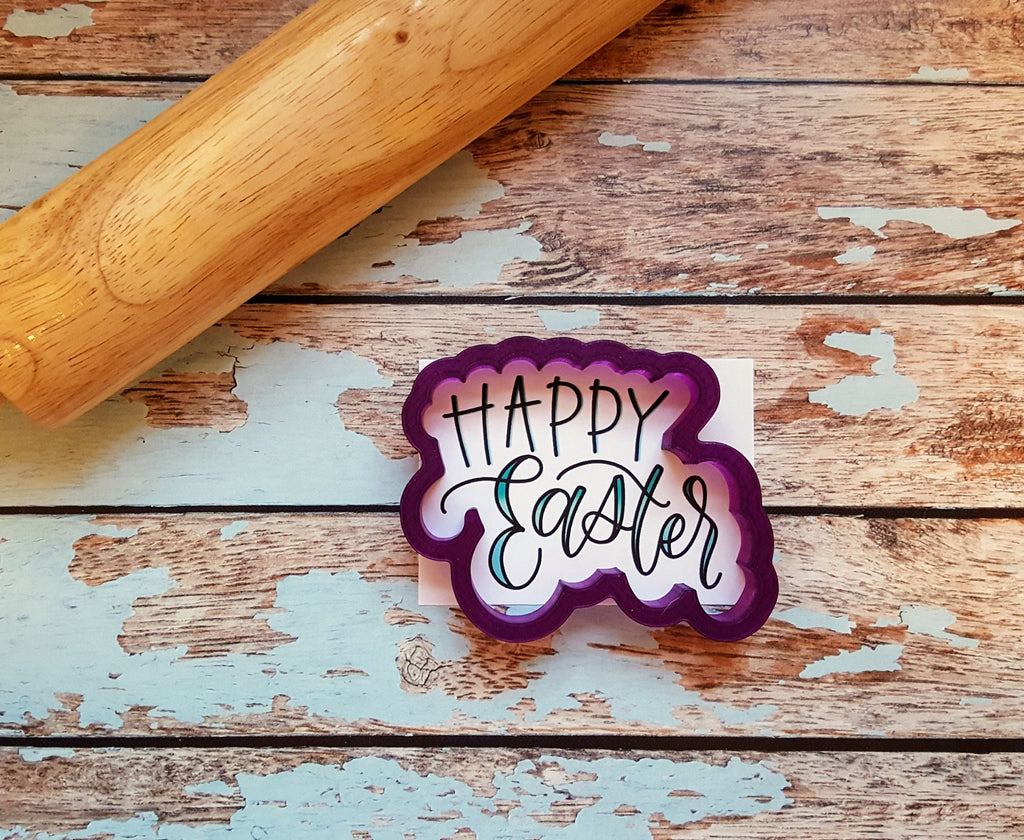 Happy Easter Hand Lettered Cookie Cutter and Fondant Cutter and Clay Cutter with Optional Stencil