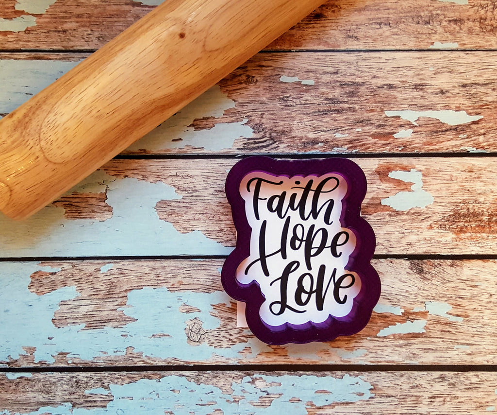 Faith Hope Love Hand Lettered Cookie Cutter and Fondant Cutter and Clay Cutter with Optional Stencil