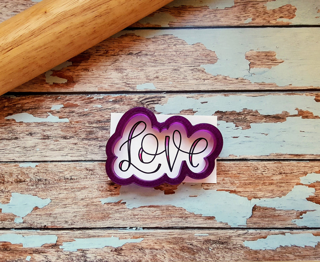 Love in Upper Case Hand Lettered Cookie Cutter and Fondant Cutter and Clay Cutter with Optional Stencil