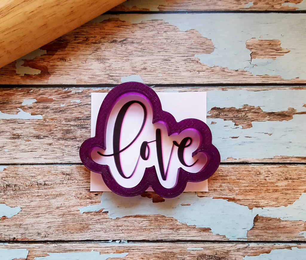 Love in Lower Case Hand Lettered Cookie Cutter and Fondant Cutter and Clay Cutter with Optional Stencil