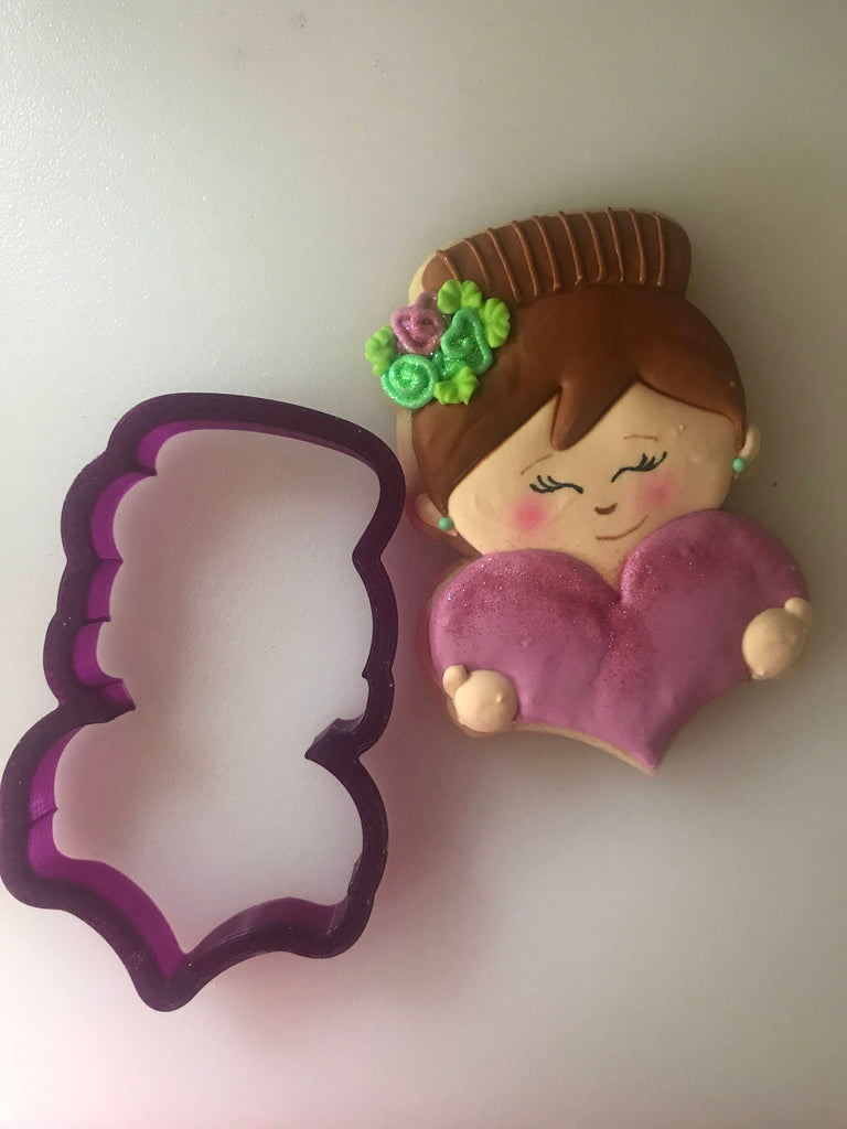 Miss Doughmestic Kids - Girl #2 with Heart Cookie Cutter or Fondant Cutter and Clay Cutter