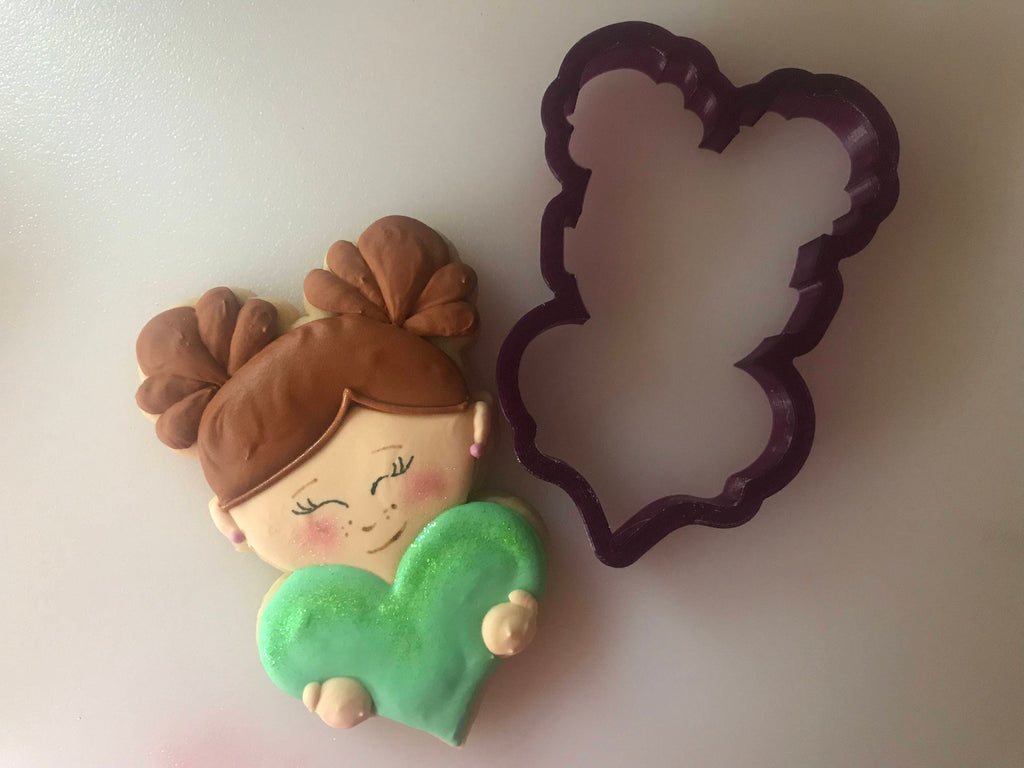 Miss Doughmestic Kids - Girl #4 with Heart Cookie Cutter or Fondant Cutter and Clay Cutter