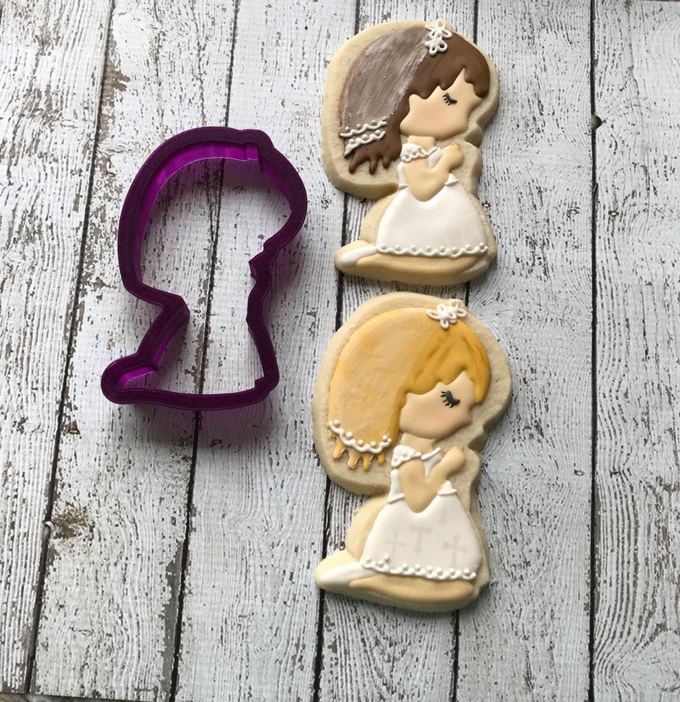 Girl First Communion or Kneeling Girl Cookie Cutter and Fondant Cutter and Clay Cutter