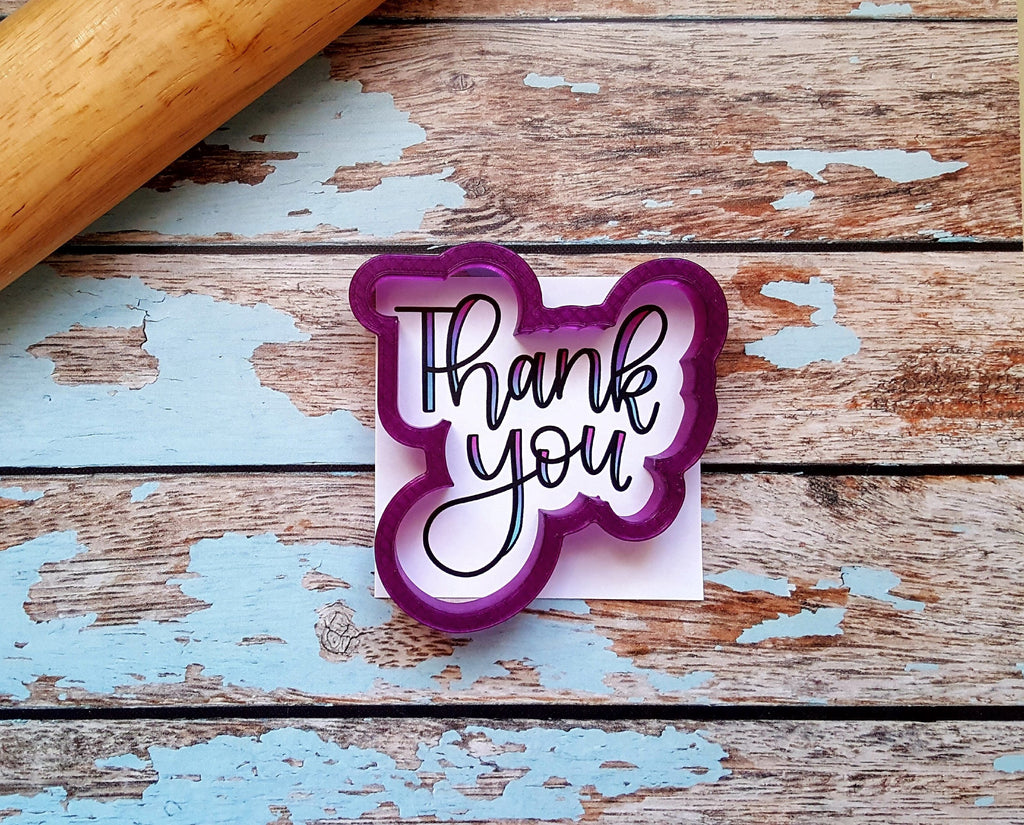 Thank You Hand Lettered Cookie Cutter and Fondant Cutter and Clay Cutter with Optional Stencil