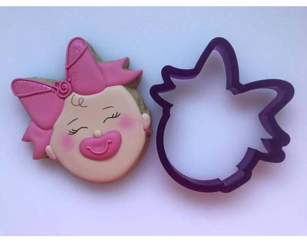 Miss Doughmestic Baby Girl Head with Bow Cookie Cutter and Fondant Cutter and Clay Cutter