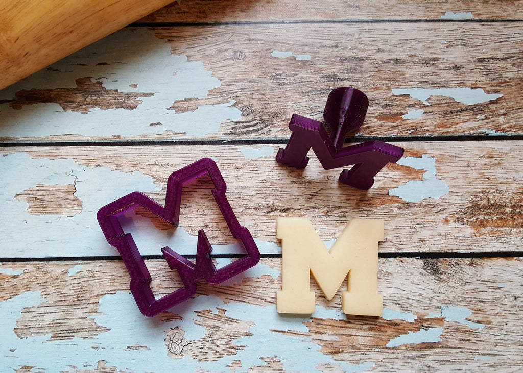 Varsity Letter M Cookie Cutter and Fondant Cutter and Clay Cutter with Optional Punch Out