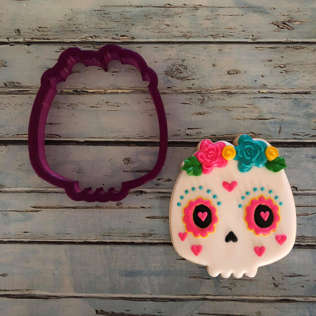 Fiesta Skull with Flowers  or Floral Skull Cookie Cutter and Fondant Cutter and Clay Cutter