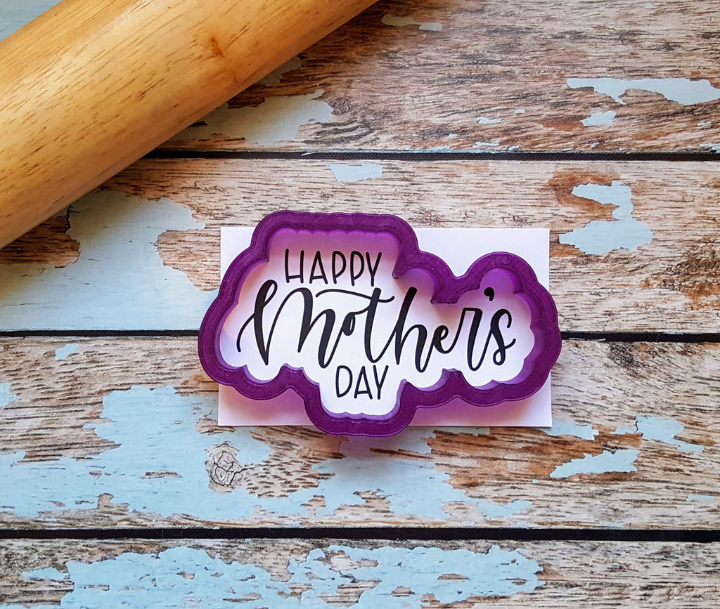 Happy Mother's Day Hand Lettered Cookie Cutter and Fondant Cutter and Clay Cutter with Optional Stencil