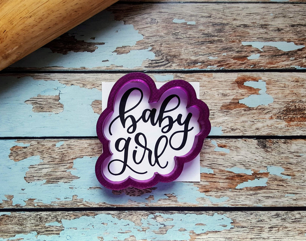 Baby Girl Hand Lettered Cookie Cutter and Fondant Cutter and Clay Cutter with Optional Stencil