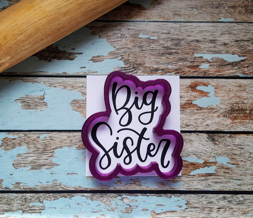 Big Sister Hand Lettered Cookie Cutter and Fondant Cutter and Clay Cutter with Optional Stencil