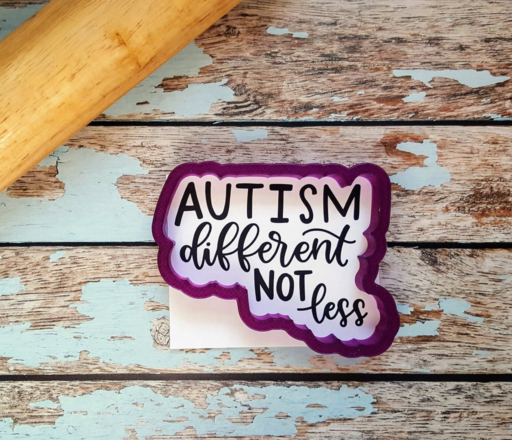 Autism Different Not Less Hand Lettered Cookie Cutter and Fondant Cutter and Clay Cutter with Optional Stencil