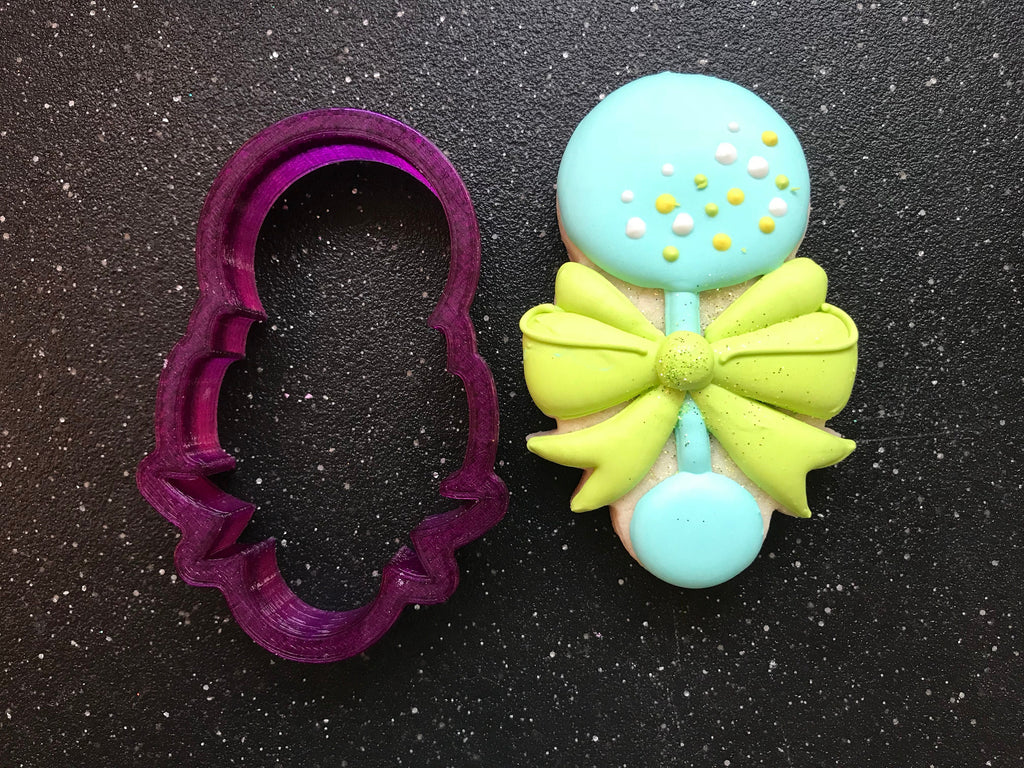 Miss Doughmestic Baby Rattle #2 with Bow Cookie Cutter and Fondant Cutter and Clay Cutter