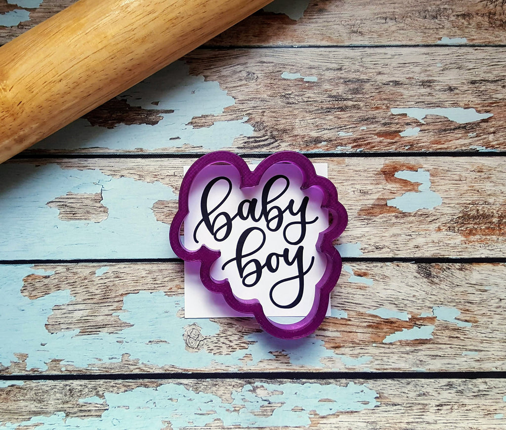 Baby Boy Hand Lettered Cookie Cutter and Fondant Cutter and Clay Cutter with Optional Stencil