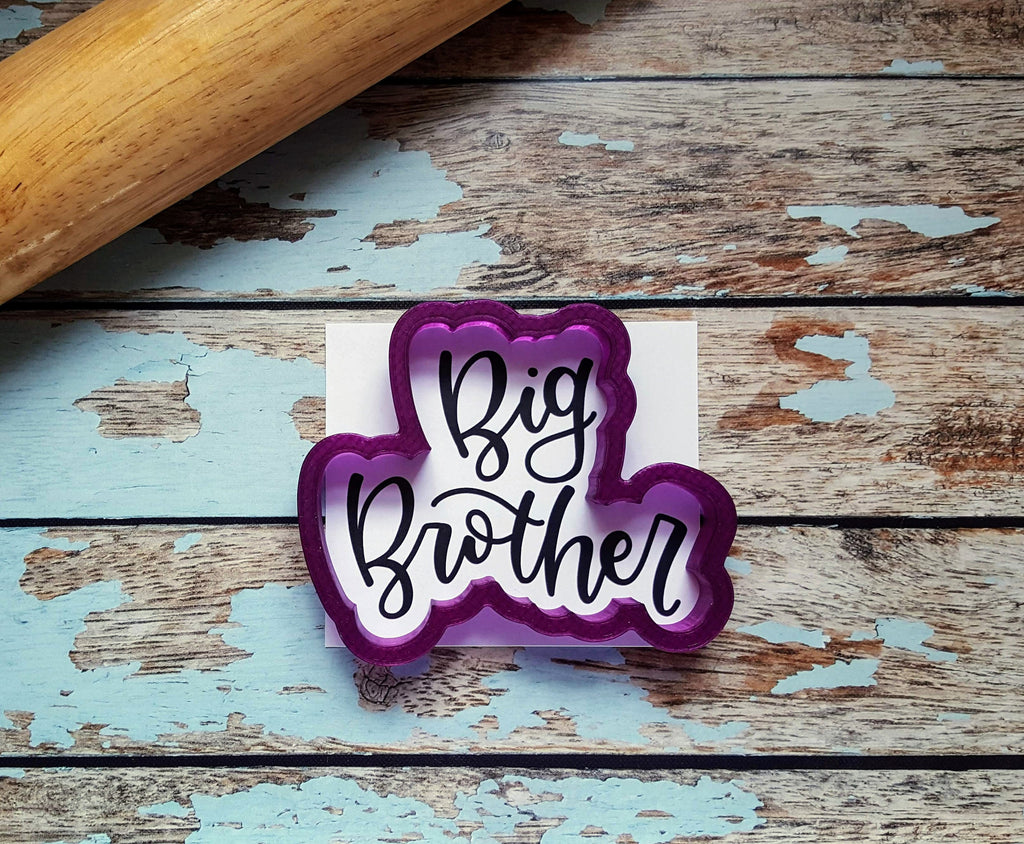 Big Brother Hand Lettered Cookie Cutter and Fondant Cutter and Clay Cutter with Optional Stencil