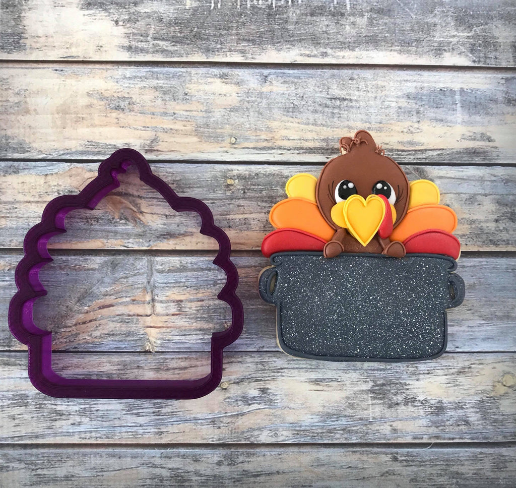 Digital STL File Download for Turkey in a Pot with Sign Area Plaque Cookie Cutter and Fondant Cutter and Clay Cutter