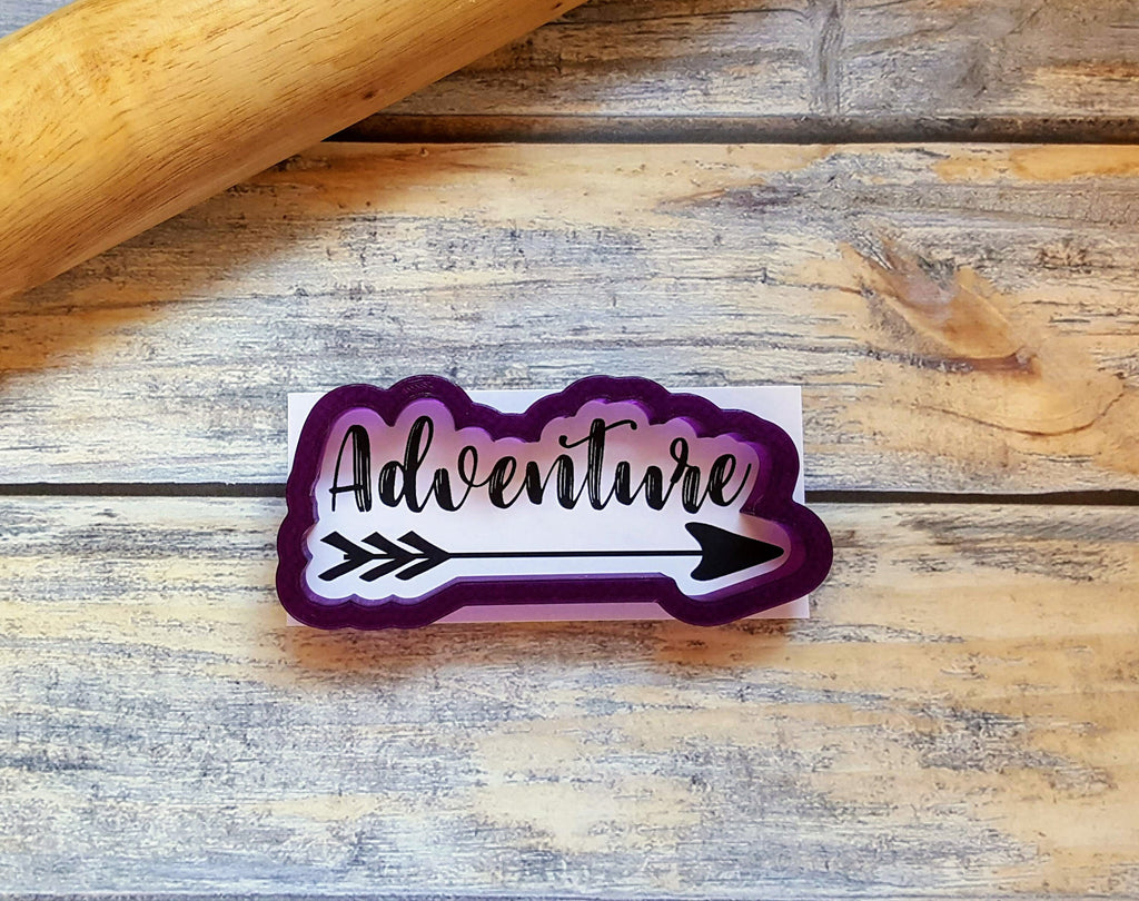 Adventure Arrow  or Adventure Hand Lettered Cookie Cutter and Fondant Cutter and Clay Cutter with optional stencil